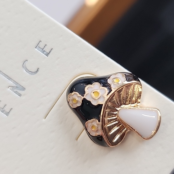 Black and Gold Enamel Mushroom Post Earrings - Picture 3 of 5